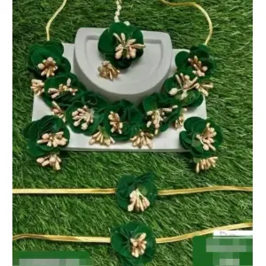 Haldi Wedding Bridal Floral Jewelry Set – Multicolor (Yellow, Green)