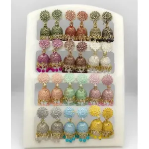 Graceful 12-Color Floral Jhumka Earrings Set – Ethnic Charm in Every Wear