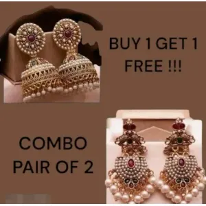 Traditional Jhumka Earrings Combo – Set of 2 Pairs | Pearl & Kundan Design