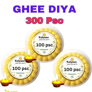 Divine Illumination: 300 Pure Cow Ghee Diya Battis - 30 Min Wax-Free Flame