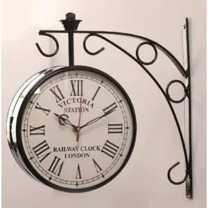 Dial Victoria Vintage Antique White London Station Double Sided Metal Wall Clock (8 inch)