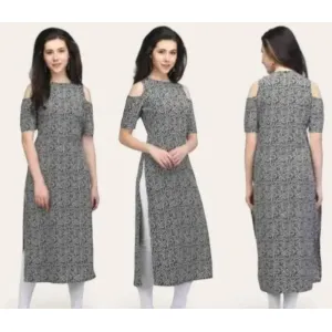 BANNI Women's A-line Crepe Kurti – Printed, Short Sleeves