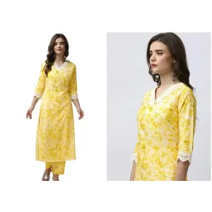 Fancy Rayon Slub Printed Lace Pattern Kurta Palazzo Set