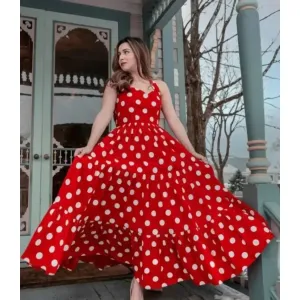 Woimen polka long dress,red women dress