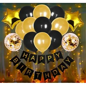 Rubber, Cardstock Bunting, Balloons with LED Light Combo Pack Set, Birthday Decorations 