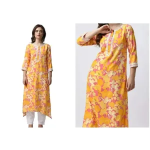 Fancy Rayon Slub Printed Lace Pattern Kurta Palazzo Set