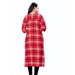 MS VHCK ENTERPRISE Women's for Stylish Latest Printed Crepe A-line Kurti Kurtis Kurta Red