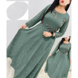 Stunning Green Georgette Embroidered Dresses For Women