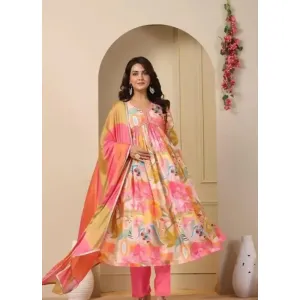 Stylish Georgette Printed Alia-Cut Anarkali Kurta Set


