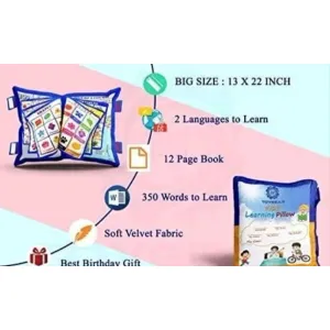 Kids Learning Cushion Pillow Cum Book with English and Hindi Alphabet, Numbers, Animal Nam