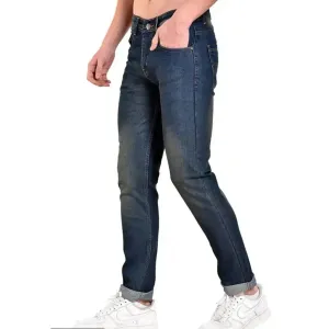 Men's Blue Cotton Spandex Faded Regular Fit Mid-Rise Jeans


