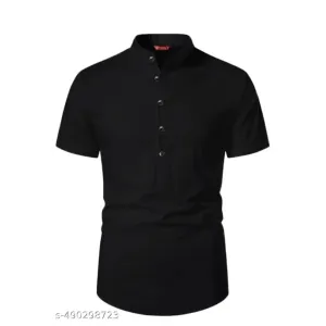 Yugnik Men's Slim Fit Pure Cotton Half Sleeve Short Kurta - Solid Design

