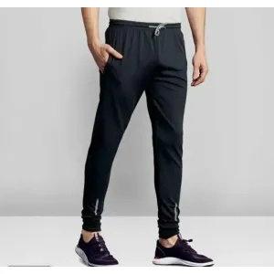 Elegant Black Cotton Blend Self Pattern Regular Track Pants For Men


