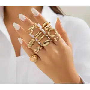 Jewels Galaxy Gold Plated Midi Finger Rings (Set of 10)
