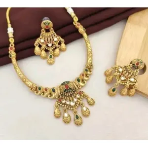 Radiant Elegance: Gold-Plated Necklace & Earring Set with Sparkling Artificial Stones