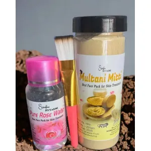 SINDHU AVTARNI Multani Mitti Face Pack Kit with Pure Rose Water & Applicator Brush – Compl
