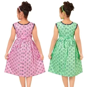 Fabulous Multicolour Cotton Barbie  Dress For Girls Pack Of 2


