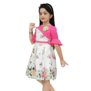 Farhin Girls Fashion New Cotton Flower Printed Knee Length Frocks  Dresses