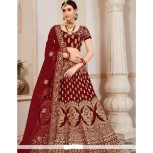 Krishna Fashion's Women's Velvet Lehenga Choli with Net Dupatta

