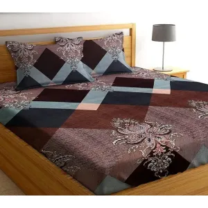 Comfortable Soft Cotton Queen Size Fitted Elastic Strips Bedsheet with Two Pillow Covers

