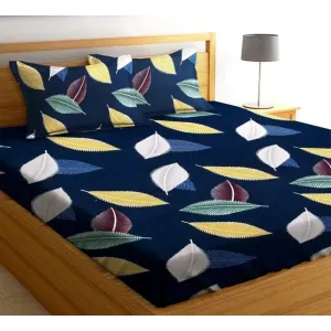 Comfortable Soft Cotton Queen Size Fitted Elastic Strips Bedsheet with Two Pillow Covers

