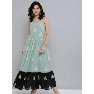 Trendy Flared Green Embroidered Georgette Gown For Women