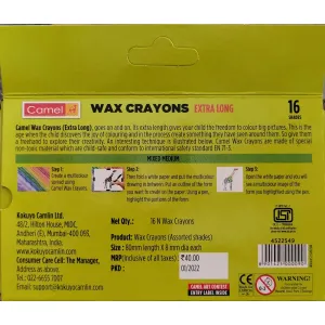 Camel Wax Crayon 16 Shades  ( Extra Long) 