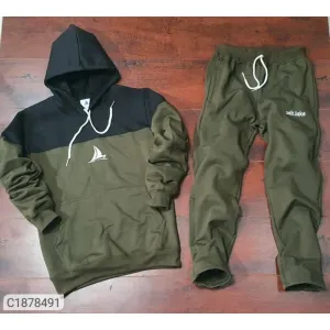  Fleece Color Block Full Sleeves Hoodie With Track Pant

