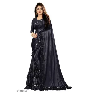 * Unique Solid Lycra Ruffle Saree With Mirror Border

*