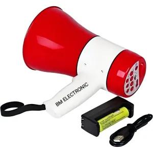 BM ELECTRONIC Megaphone – Foldable 30-Watt Handheld Megaphone with Recorder, USB,