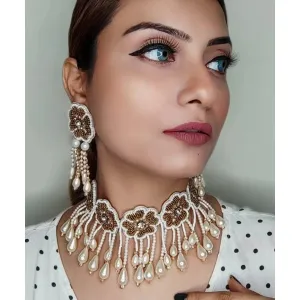 Beads & Fabric Earrings Necklace 