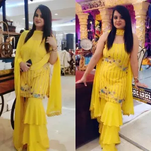 Georgette embroidered top plazo setGeorgette embroidered top plazo set