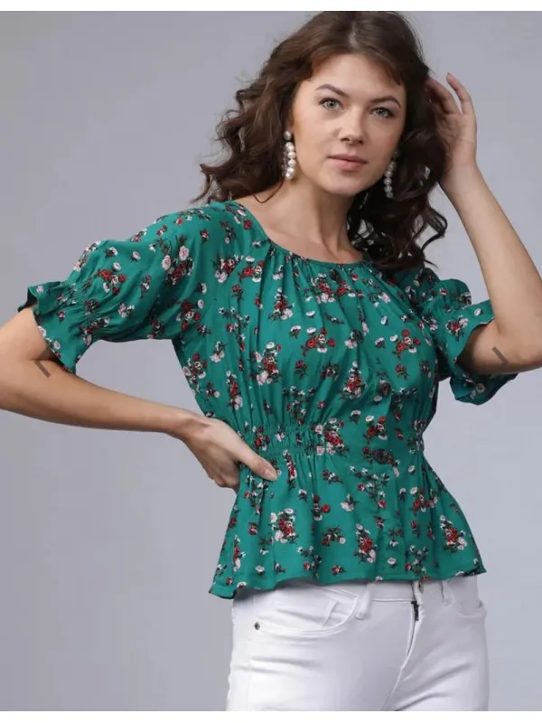 Green cinched waist top 