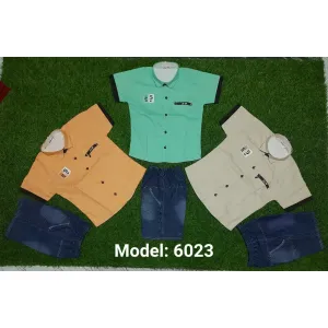 Kids Laffar Fabric Shirt Baba Suit 6023
