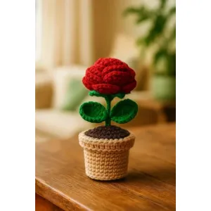 Bloom Buddy-Red Rose Crochet Pot 
