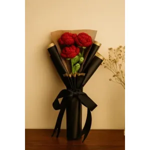Mini Forever Crochet Red Rose Bouquet 