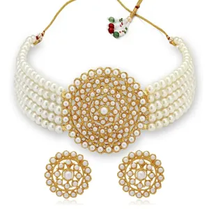 Sukkhi Adorable Gold Plated Pearl Choker Necklace Set for Women

