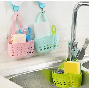 Adjustable Kitchen Bathroom Water Drainage Plastic Basket/ Back With Faucet Sink Caddy 