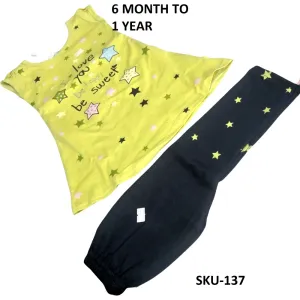CuteStories Girls Cotton, half Sleeves Top and Leggings Set in Yellow Color