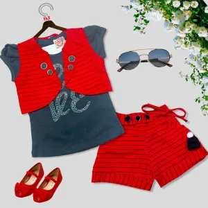 CuteStories Three Pieces Girls Set Red & Black 