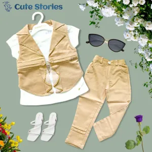 CuteStories Girls Pretty Trendy Stylish Latest Fashionable Three Pieces Dress Set