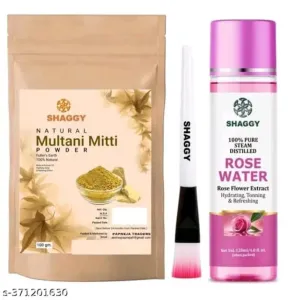 ELDERWAND Natural Herbal Multani Mitti Face Powder, Single Stick Brush, Gulab jal, Rose Wa