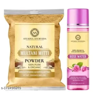 Anju parlour HERBAL Multani mitti powder 100gm+Rose water 120ml combo Face & Skin Glow &10