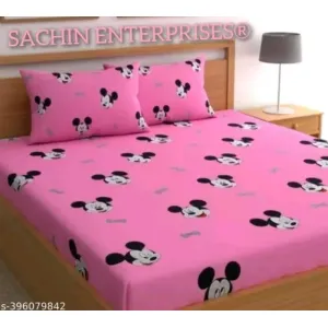Glace-Cotton Bedsheet For Double Bed With 2 Pillow Covers
