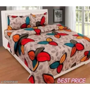 Glace-Cotton Bedsheet For Double Bed With 2 Pillow Covers