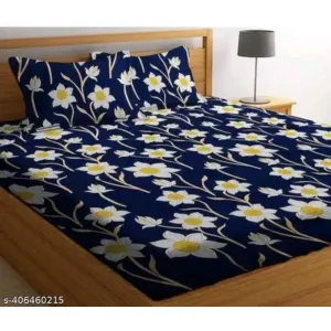 Glace-Cotton Bedsheet For Double Bed With 2 Pillow Covers 