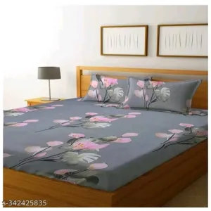 New Trending Glace Cotton Bedsheet For Double Bed With 2 Pillow Covers