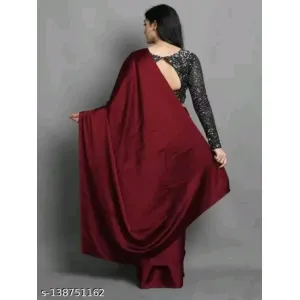 Satin Silk Black Sequinned Saree With Blouse