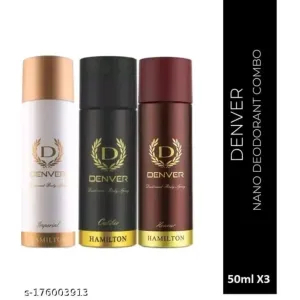 DENVER Perfume Body Spray Caliber,Honour & Imperial Nano Deo Long Lasting Set of 3 Deodora