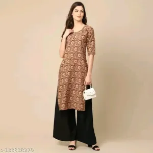 Stylish Women's Crepe Black Color Floral Printed Straight Kurti